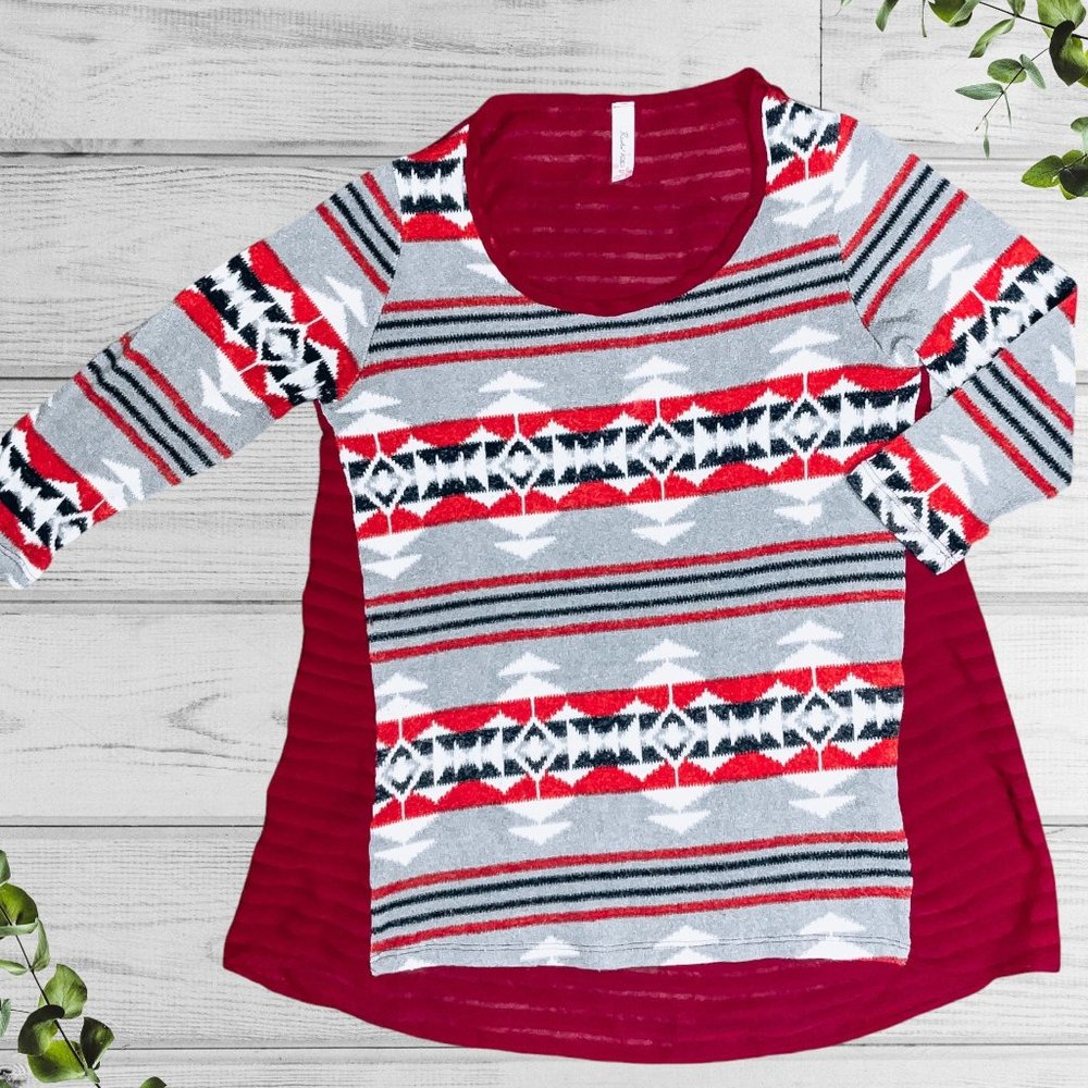 Rachel Kate Red Sheer Fleece Christmas Sweater, Womens Small
